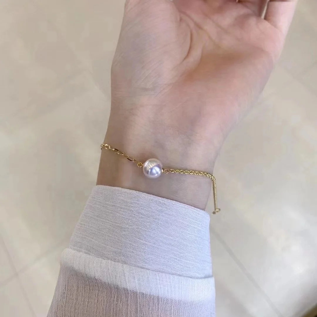 B470 9-10mm 925 Sterling Silver Gold Plated Wholesale Freshwater Pearl Charm Bracelet  Bangle Fancy Jewelry for Women