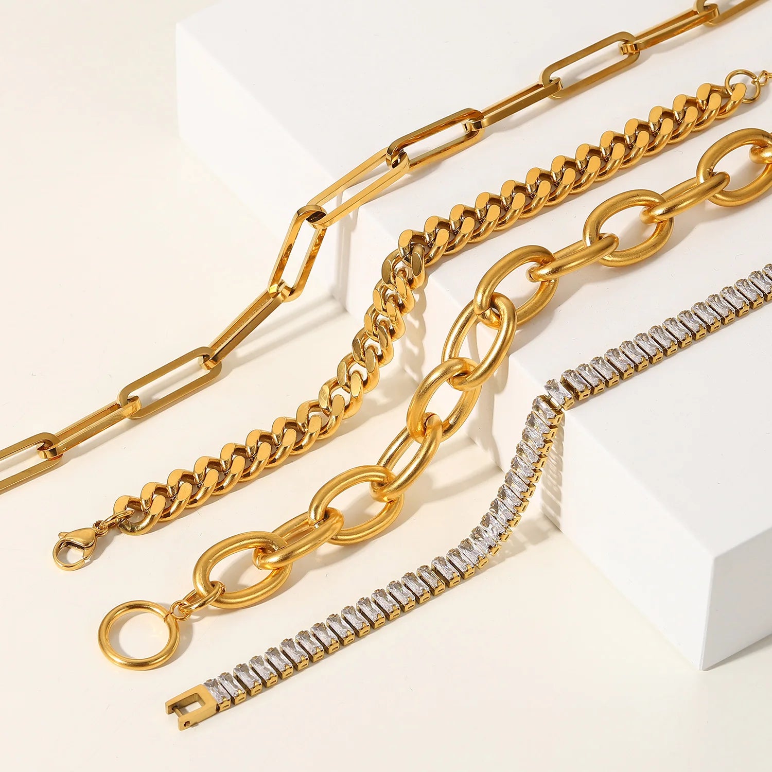 18k Gold Plated Stainless Steel Link Chain Paperclip Jewelry Waterproof Bracelets Punk Chunky Bracelet for Men Women