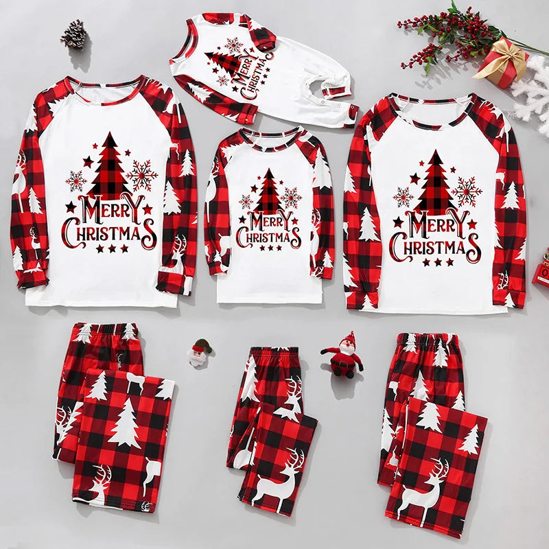 Christmas Family Matching Outfits 2 Pieces Pajamas Set Casual Loose Sleepwear Xmas Family Look Pyjamas