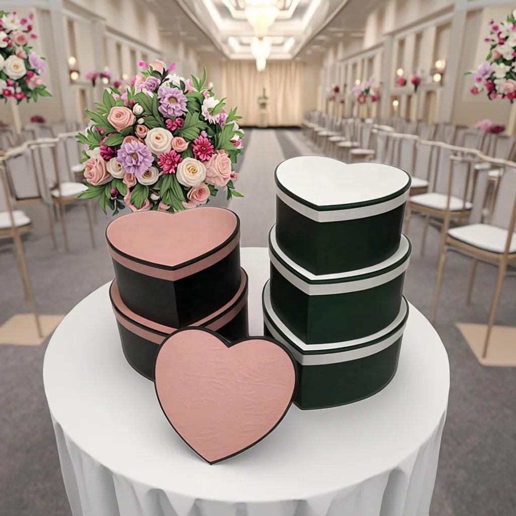 High Quality Heart Set 3 Hugging Bucket Gift Box Factory Sales Customizable Embossed Pattern Heart Flower Box Recycled Materials