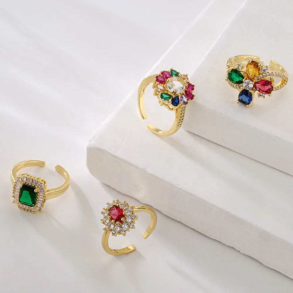 Popular Wedding Shiny Princess Cut Chunky Cubic Zircon Diamond Red Women Finger Rings