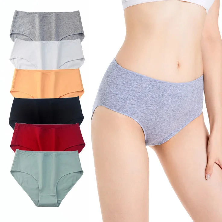 Mid Waist Plus Sizes Seamless Pants Stock Lot Cotton Womens Everyday Underwear Solid Color Ladies Panties Plain Dyed for