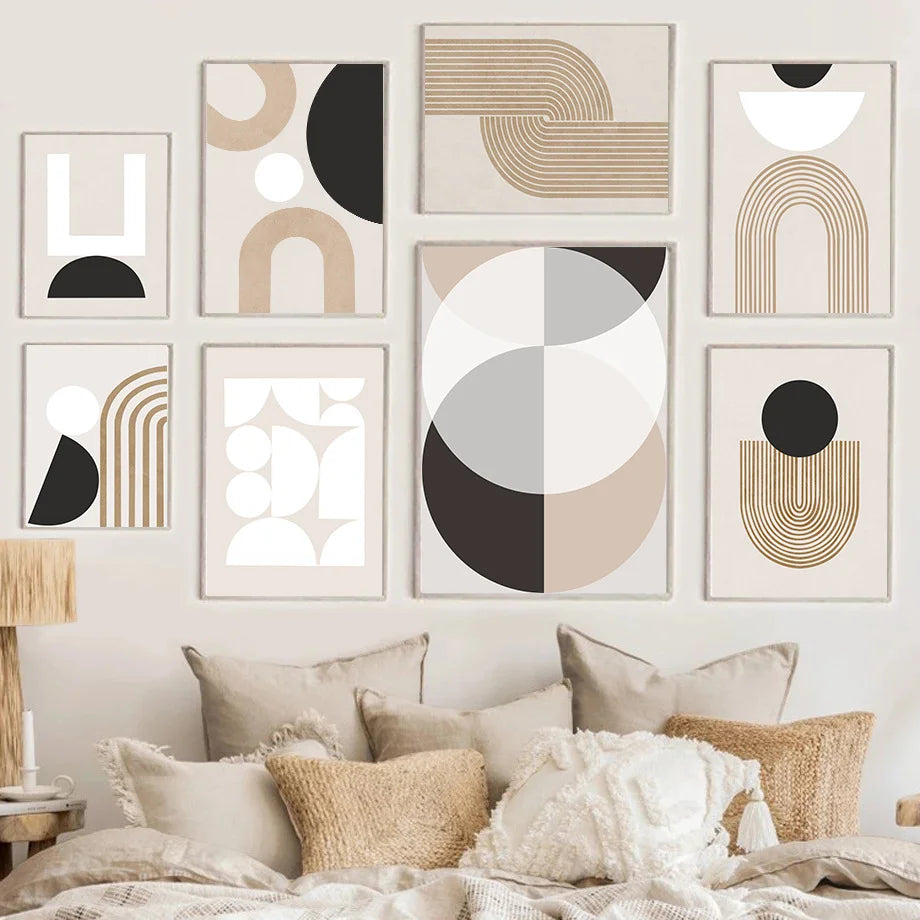 Nordic Cream Style Simple Geometric Abstract Line Wall Art Picture Canvas Poster and Print Living Room Decor Canvas Painting