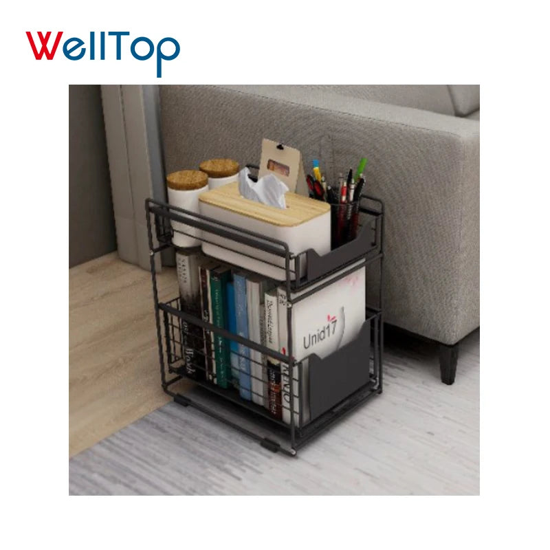 WELLTOP Modern Steel Sliding Storage Drawer Wire Basket Two-tier Combined Storage VT-09.442 Metal Multifunction for Hotels