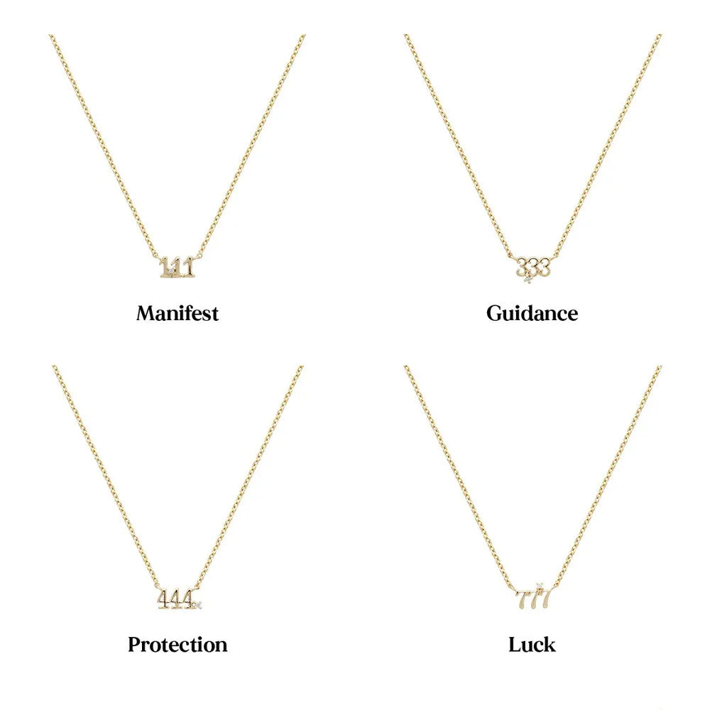 925 Sterling Silver Fashion Jewelry Necklaces Angel Number 111 333 444 777 Zircon Gold Plated Necklaces for Women Men