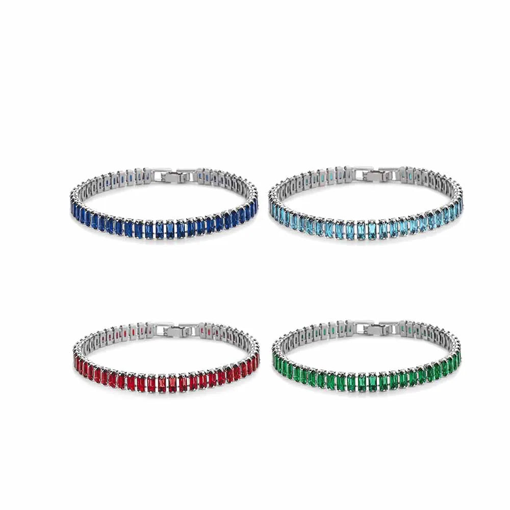 7 Colors Silver Plated Geometric Square Crystal CZ Moissanite Diamond Tennis Bracelets Rectangle Cubic Zirconia Tennis Bracelet