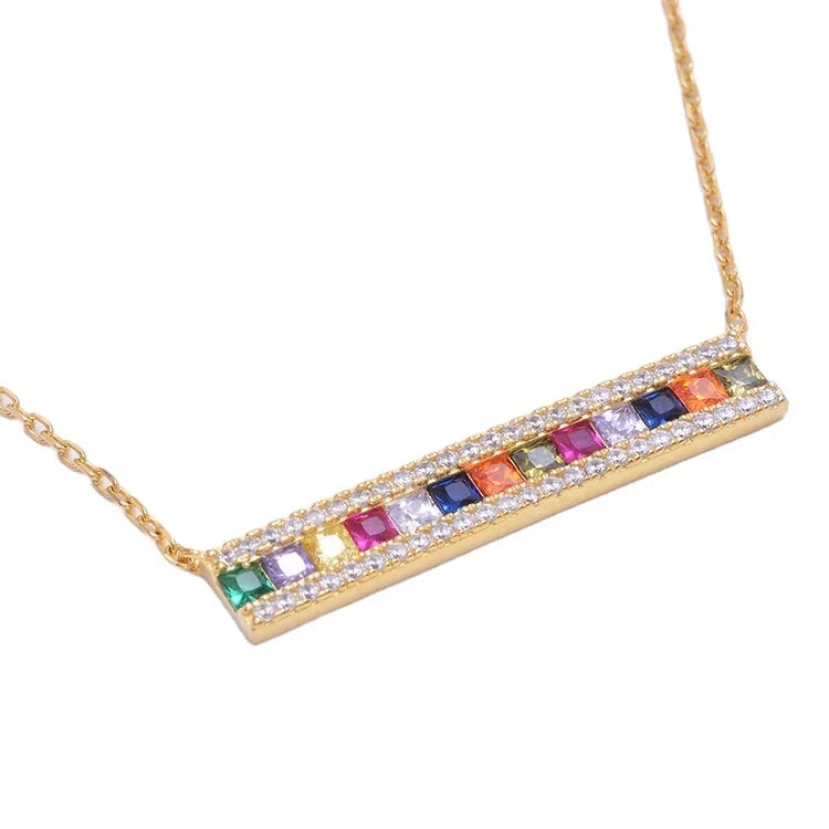 Beautiful Design 925 Silver Gold bar Necklace with Colorful Cz