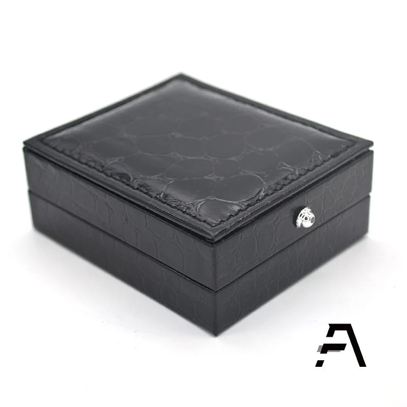 Simple Black Leather PU Rectangle Box for Cufflinks with Square Pattern