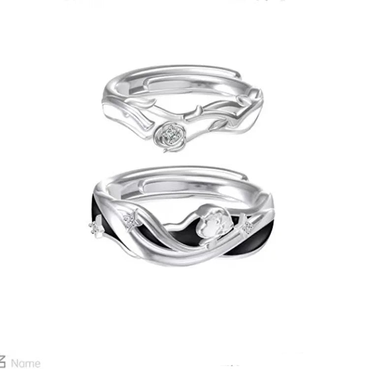 Romantic Silver Plated Zircon  and the Rose Couple Rings for Women Men Wedding Engagement Ring Jewelry