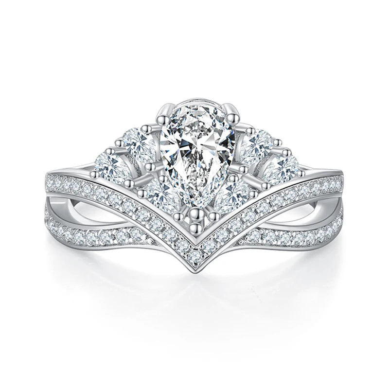 Somen Luxury Jewelry S925 Sterling Silver Platinum Plated Pear Cut D Grade 1.0CT Moissanite Rings for Women Wedding Engagement