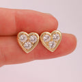 JZT Mini Heart Fashion Stud Earrings Exquisite Fashion Brass with Gold-Plated Inlaid Cubic Zirconia for Girls and Children