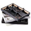 High Grade Black PU Leather 6 Cross Jewelry Bracelet Watch Chain Storage Organizer Rack Showcase Tray
