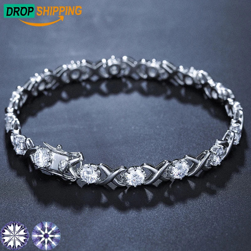 Dropshipping Fine Women Accessories Jewelry 5mm 925 Sterling Silver VVS Moissanite Diamond Tennis Bracelet for Girls Femme