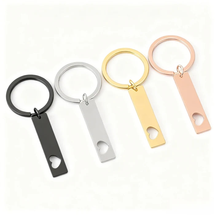 Personalized Engraved Logo Name Words Stainless Steel Metal Keychain Custom Blank Hollow Heart Rectangle Bar Key Chain for Sale