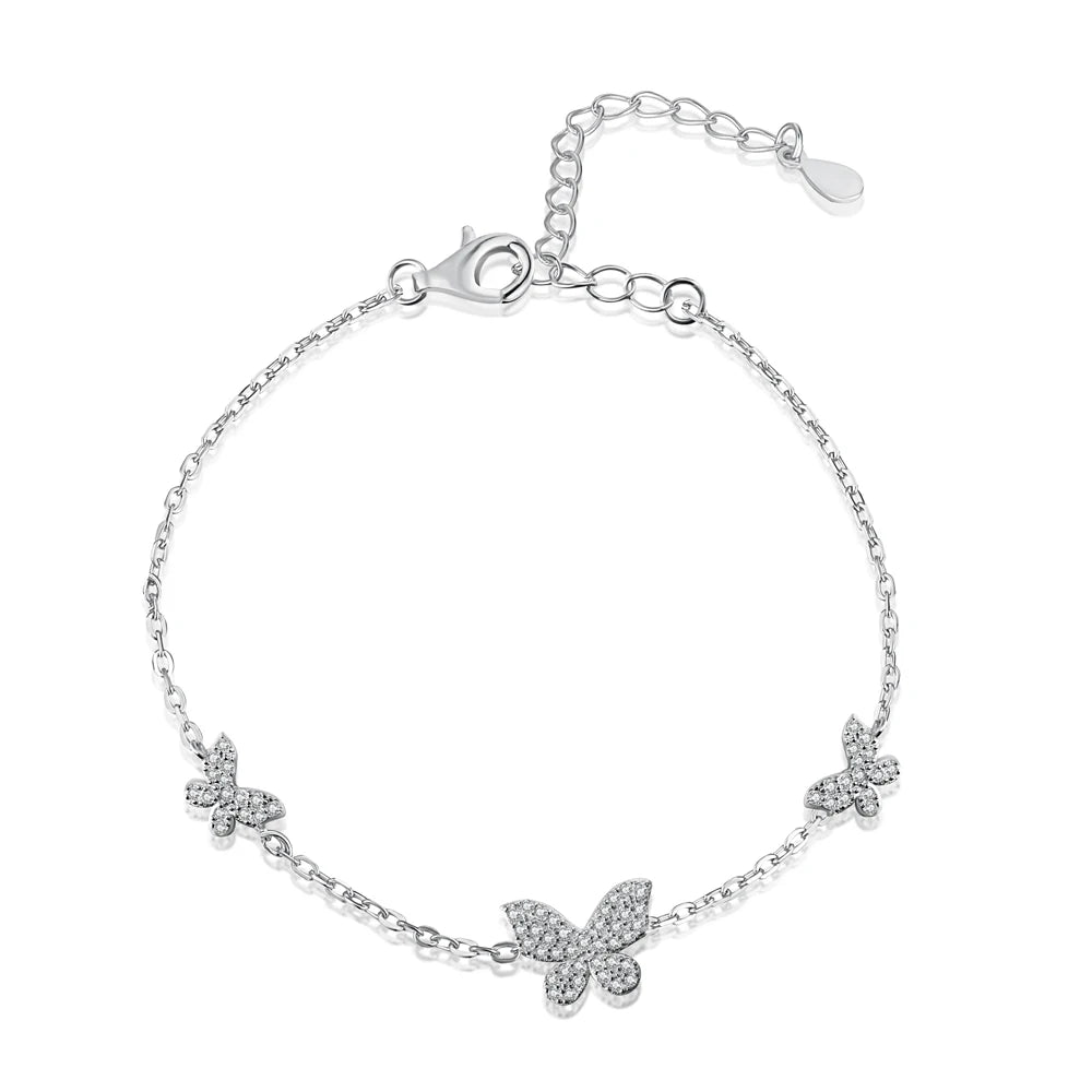 Dylam Fine Jewelry 925 Sterling Silver Adjustable Women 18K Gold Plated Layered Butterfly Charm 5A Zirconia Butterfly Bracelet
