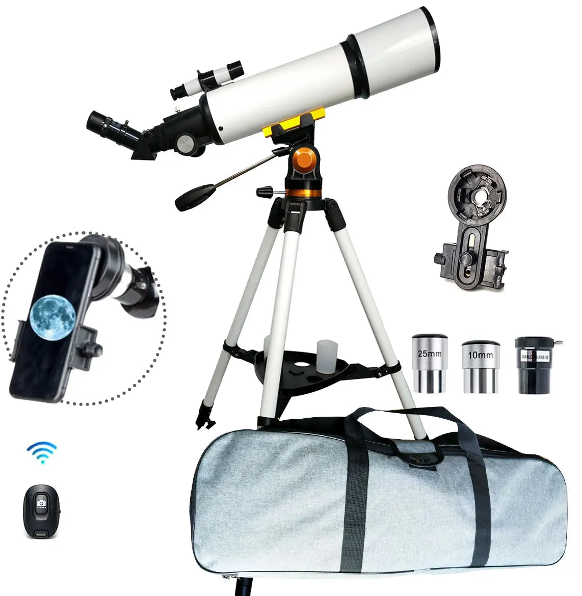 80500 Refraction Type HD Professional Astronomical Telescope 20-150x Magnification 80mm Objective Lens Aluminum Alloy