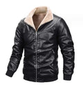 Men's Fleece Leather Jacket Lapel Collar Pu Leather Motorcycle Coat Winter Oversized Thicken Outwear Jackets