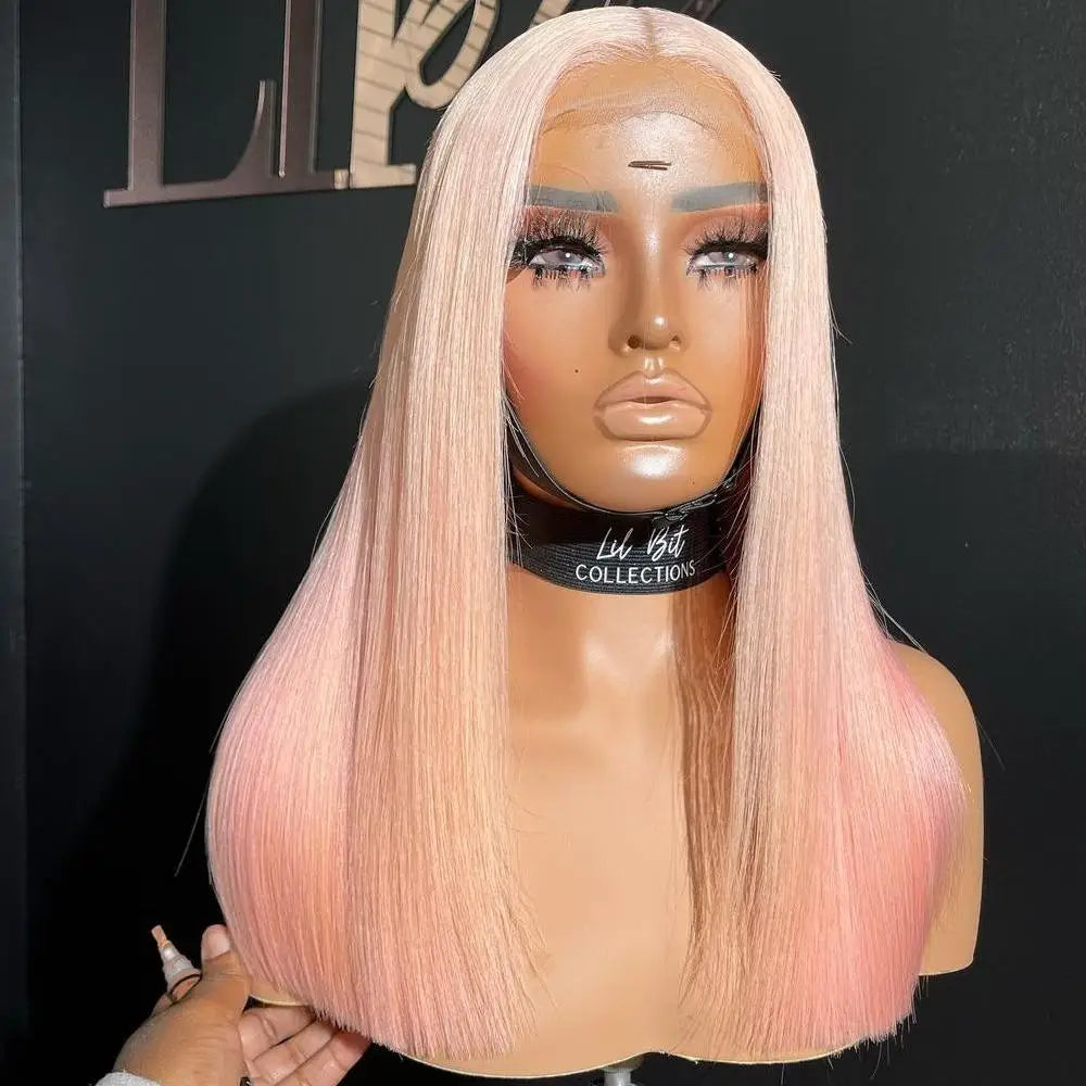 Pink Colored Lace Front Wig Green Short Straight Bob Human Hair Wigs 613 Blonde Platinum 13*4 HD Transparent Laceal Frontal Wig