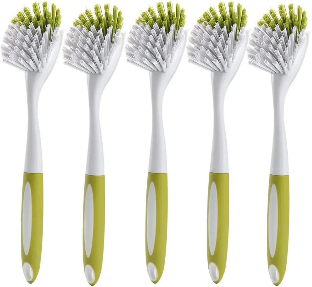 Amazer Kitchen Scrub Brush Sink Bathroom Brushes with Scraper Tip Comfortable Grip Bristles Skillet Dishes Cleaning