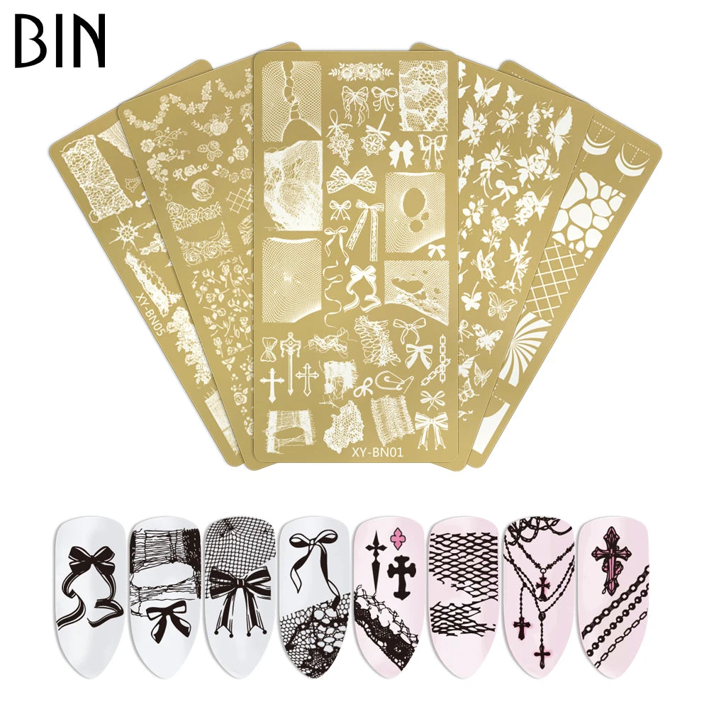 BIN New Design 6*12cm Nail Plate Gold Designer Hot Foil Stainless Steel Stamping Plate