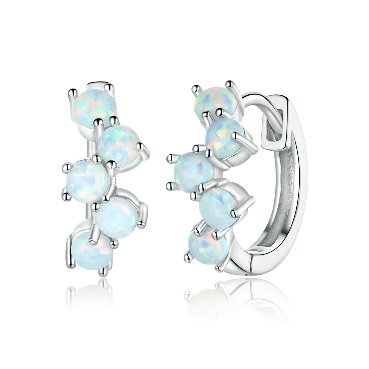 Geometry Opal Hoop Earrings Real 925 Sterling Silver Gorgeous Earrings for Women Wedding Best Gift Jewelry SCE941