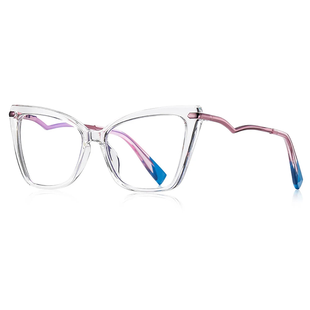 Vintage Women's Cat Eye Optical Glasses Oversize Anti-Blue Light Eyeglasses Frames TR90 Material Cartoon for Computer Gaming