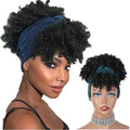 Kinky Curly Headband Wig Synthetic Turban Wrap-wig Afro Puff Drawstring Headwrap with Bangs Wholesale Short Blonde Black Support