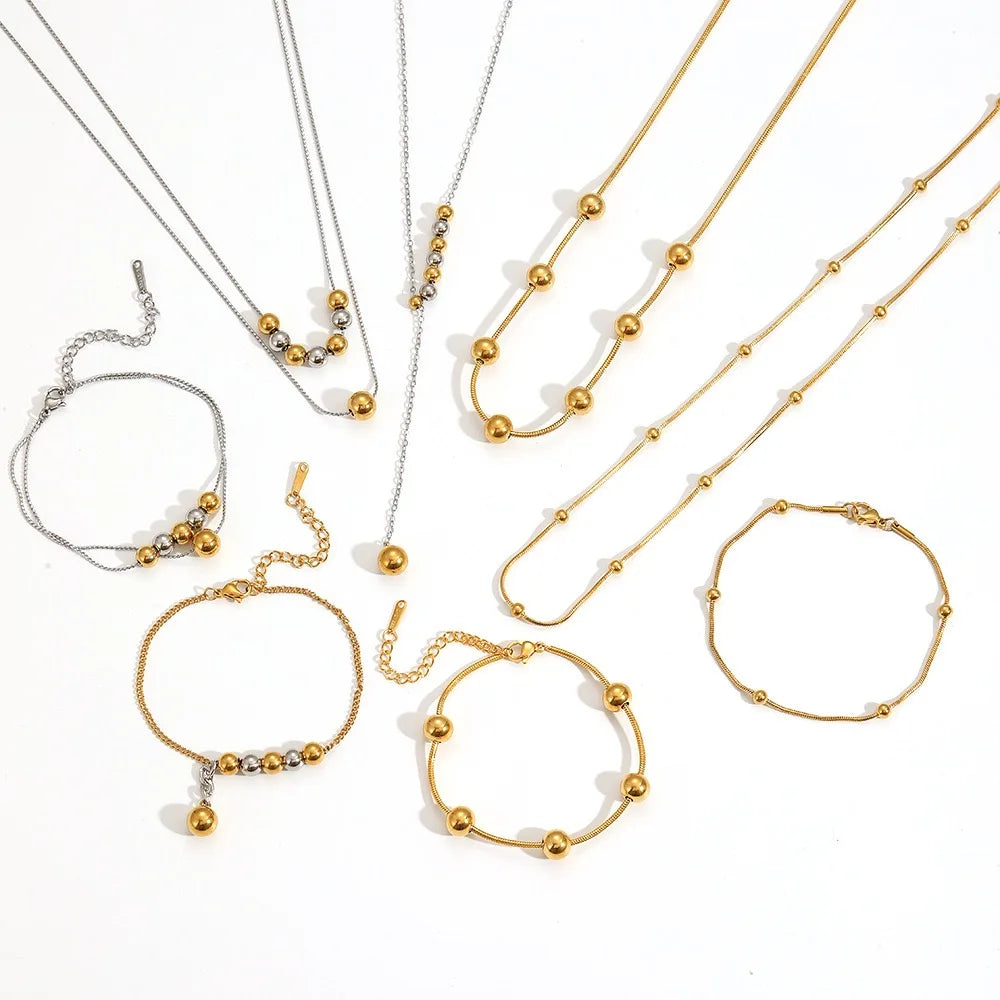Hot-selling Bead Chain Necklace Personality Bracelets Simple Mixed Color Bead Stainless Steel Jewelry Set