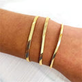 14K Gold Plated Stainless Steel Flat Snake Chain Bracelet Bangle Bling Charm Waterproof Jewelry Women