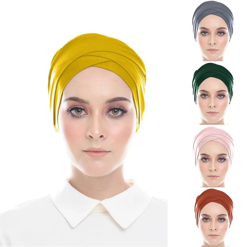 Factory Direct Sales New Design Solid Color 31 Color Modal Cross Hat Bottoming Hijabs Headscarf With Arabian Jersey Inner Hijabs