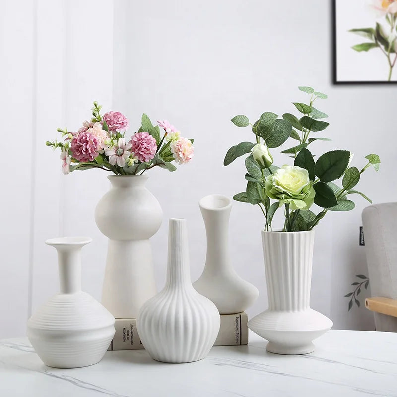 LIVEFUN Modern Nordic Home Ceramic Vase Dried Flower Arrangement Minimalist Creative Large Tabletop Decoration White Living Room