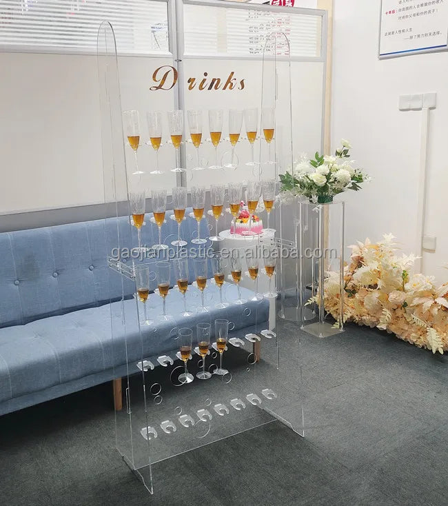 160cm Clear Acrylic Water Bubbly Display Rack Wine Cup Holder Stand Champagne Wall Holder for Wedding Decoration