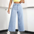 Women's High-Waisted Loose Fit Denim Pants Wide Leg Casual Simple Style Jeans Washable Feature