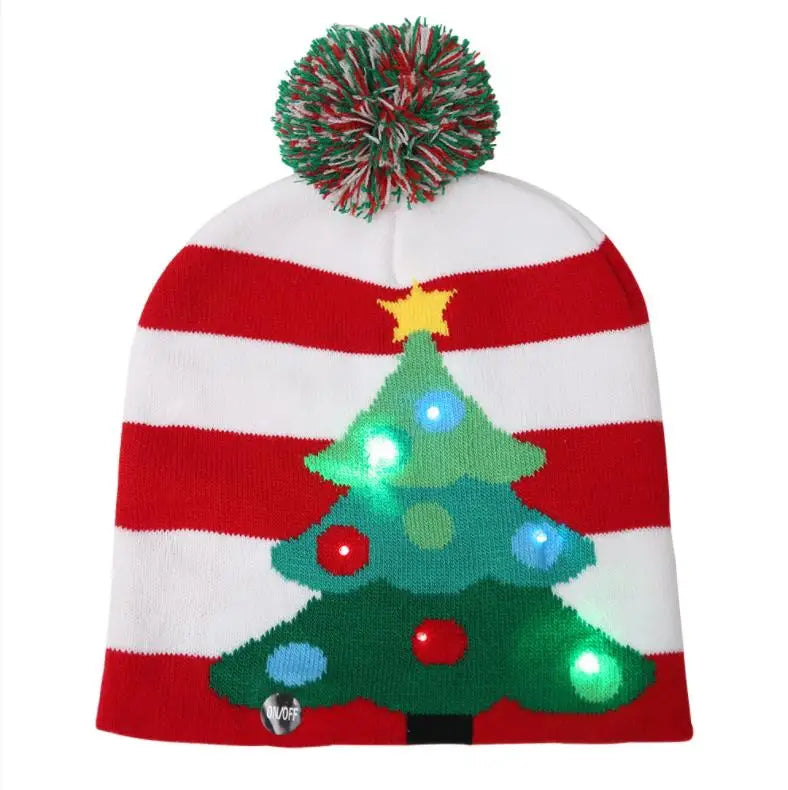 LED Knit Christmas Beanie Light up XMAS Hats Kids Adults Winter Warm Cap New Year Party Favor Tree Ginger Man Snowflake Bulbs