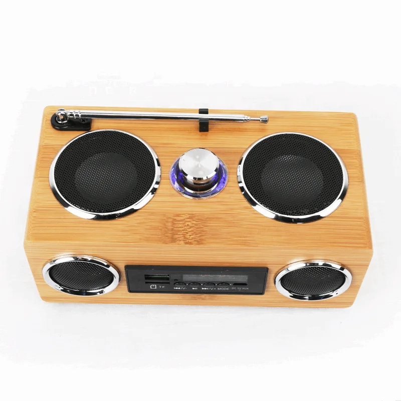 Hifi Bamboo Wooden Bluetooth Bt Wireless Mini Portable Speaker Fm Radio Rechargeable Blue Tooth Speaker SoundBox Loudspeaker