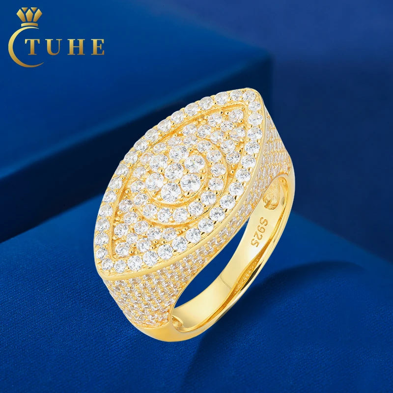 Hiphop Mens Fine Jewelry Gold Plated 925 Sterling Silver VVS Moissanite Diamond Evil Eye Ring With GRA Certificate