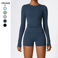 2024 Hot Long Sleeves Tight Yoga Suit Quickdrying Fitness Suit Winter Outdoor Active Wear Set Running Sports Shorts for Women