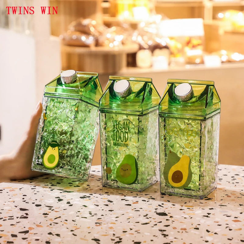 Double Thickened Freezer Cup Straw Avocado Color Quicksand Ice Cream Cup Milk Carton Water Bottle1725