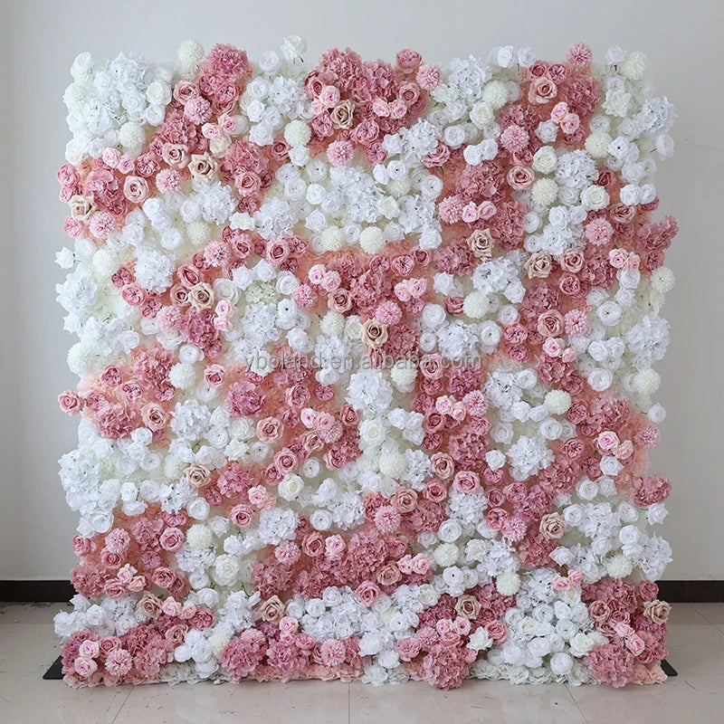 Beauty Salon Decor Background 5D Cloth Flower Wall White and pink Rose Wall Artificial Floral Flowers Panel Backdrop for Wedding