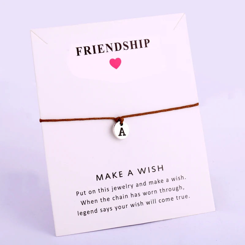 Initial Letter Charm Bracelet Graduation Birthday Friendship Gift Personalized Alphabet Letters Initial Charm Rope Cord Bracelet
