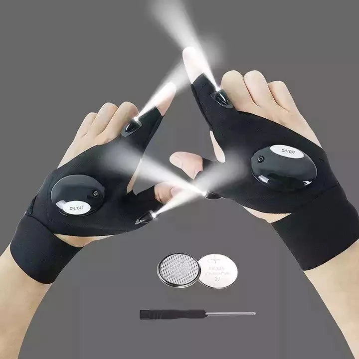 LED Strap Fingerless Gloves for Repairing in Darkness Places and Outdoor Activities