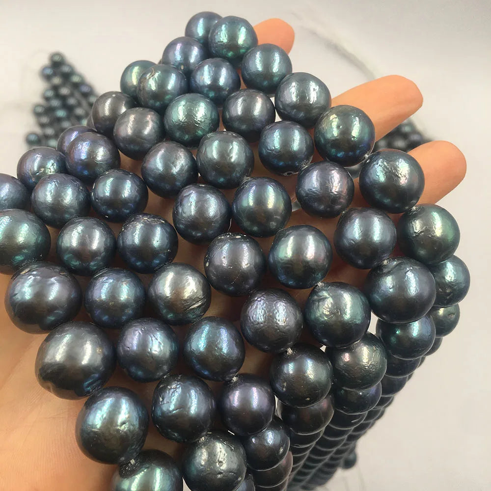16 Inch 10-13 mm Dying Black Round Loose Wholesale Freshwater Pearl in Strand