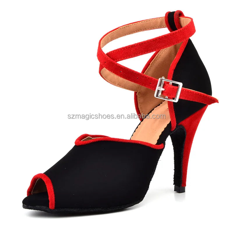 Customized Black Dance Shoes Suede Sole High Heels Suede Bottom Latin Shoes for Dancing 10CM