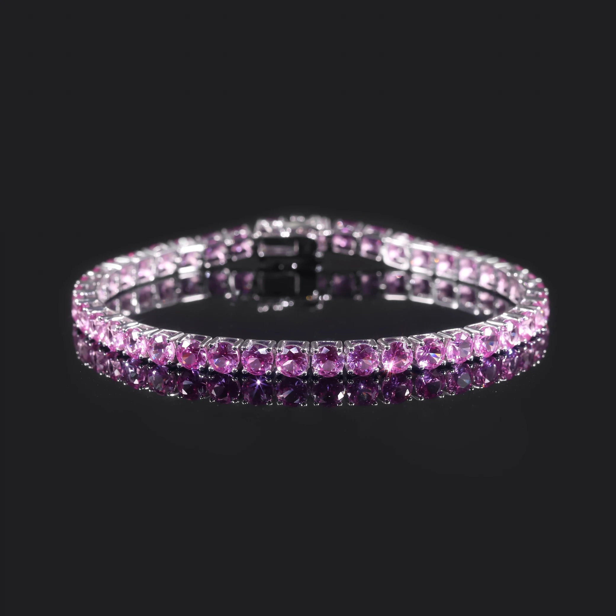 PT950 5MM 8.5IN 28.34CTW Pink Lab Grown Sapphire Tennis Bracelet Romantic Pink Gemstone Round Platinum Bracelet