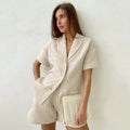 Enyami Summer Autumn Lounge Wear Casual Outfit Coords Cotton Fabric Shirt Blouse Shorts 2 Piece Pajamas Set