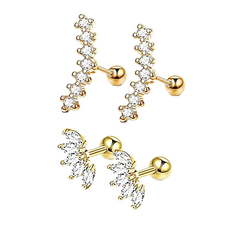 Screwed Ball Piercing Earrings Jewelry Stainless Steel Ear Bone Studs Sparkling Micro-set Zirconia Earrings Gifts for Women