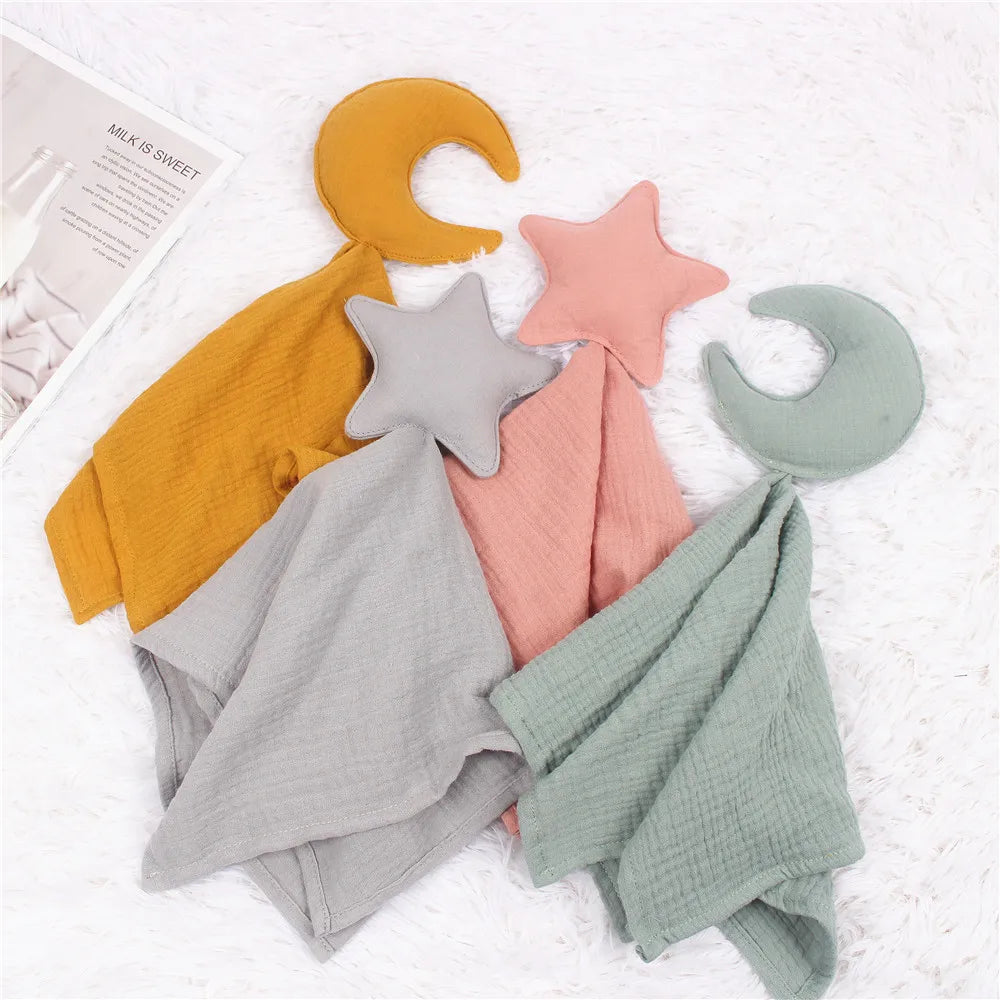 High Quality Infant Comforter and Security Blanket Newest Woven Cloth Towel with Moon Star Head for Baby Sleeping and Play