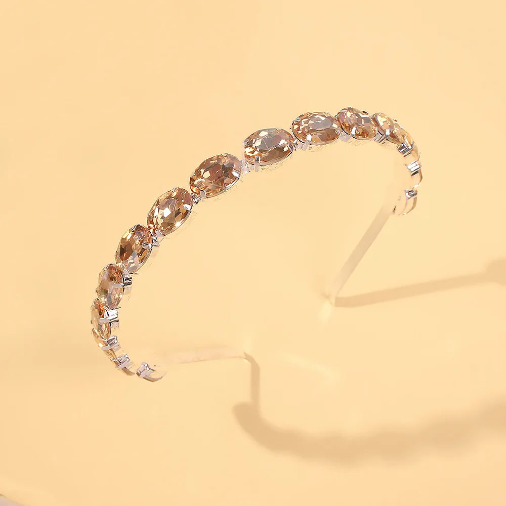 HOVANCI Luxury Fashion Exquisite Oval Crystal Headband Creative Queen Thin Shinny Rhinestone Hairband for Party Wedding