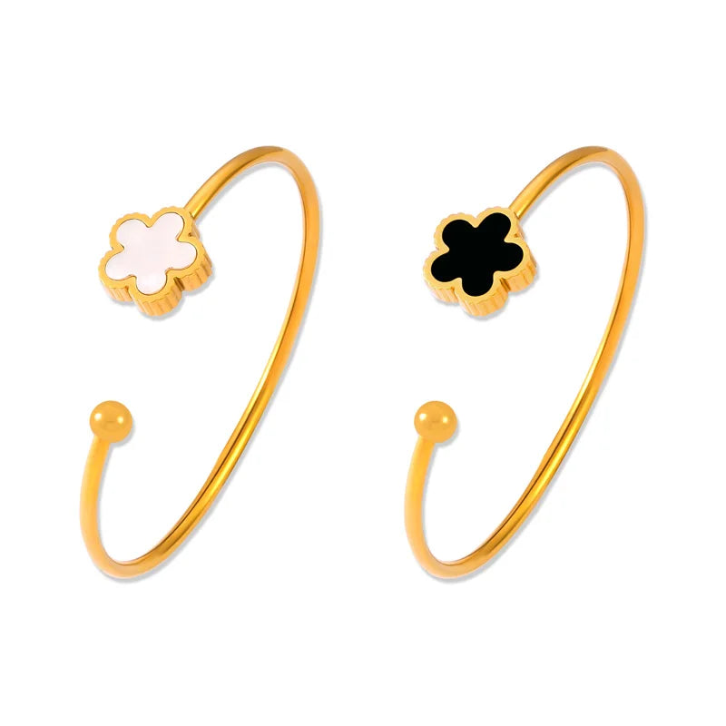 Fresh Fashion Personality Flower Jewelry Inlaid with White Shell Acrylic Design Sense Stainless Steel Opening Bracelet