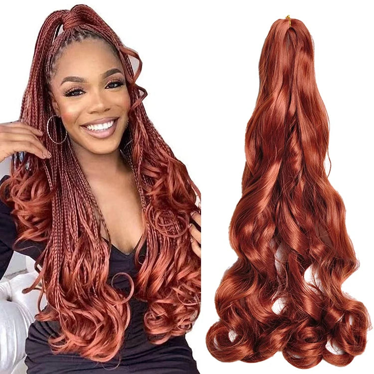 Synthetic High Temperature French Curly Crochet Pony Style Spiral Curly Loose Wave Single Weft 24 Inch Braiding Hair Extension